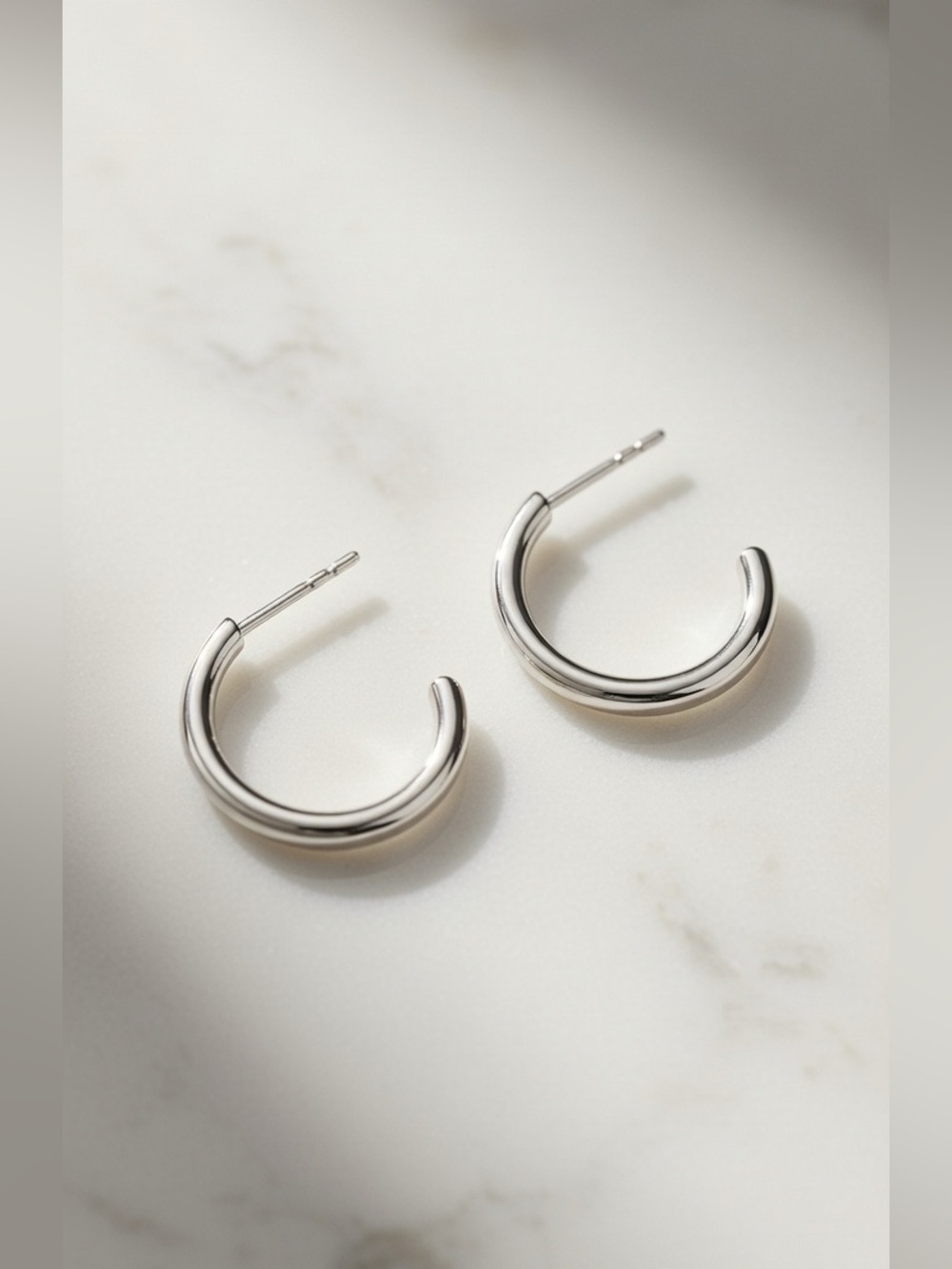Silver Tone Half Hoop Stud Earrings Simple Small Minimalist — Renewed